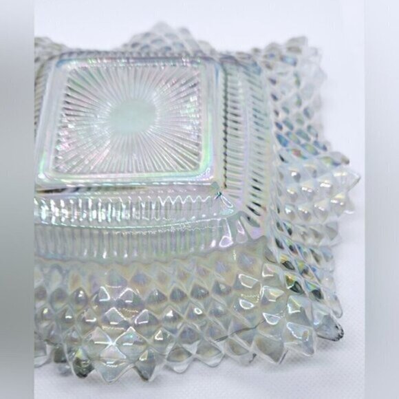 Vintage Indiana Carnival Glass Diamond Point Ruffled Candy Dish - Picture 8 of 9